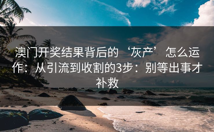 澳门开奖结果背后的‘灰产’怎么运作：从引流到收割的3步：别等出事才补救